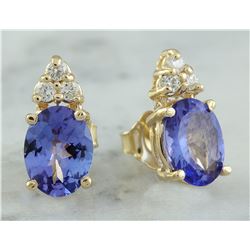 2.79 CTW Tanzanite 18K Yellow Gold Diamond Earrings