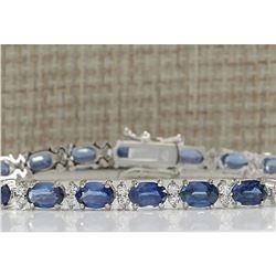 13.49CTW Natural Sapphire And Diamond Bracelet In 14K White Gold