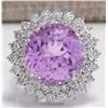 Image 1 : 21.95CTW Natural Kunzite And Diamond Ring 18K Solid White Gold