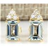 Image 1 : 2.65 CTW Natural Aquamarine And Diamond Earrings 14k Solid Yellow Gold