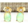 Image 1 : 1.60 CTW Natural Opal And Diamond Earrings 14k Solid Yellow Gold