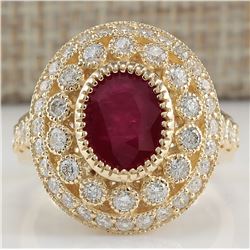 3.64 CTW Natural Ruby Diamond Ring 18K Solid Yellow Gold