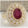 Image 2 : 3.64 CTW Natural Ruby Diamond Ring 18K Solid Yellow Gold