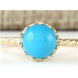 1.50 CTW Natural Turquoise Ring In 18K Yellow Gold