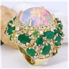 Image 4 : 23.55 CTW Natural Opal, Emerald 14K Solid Yellow Gold Diamond Ring
