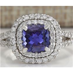 2.68 CTW Natural Blue Tanzanite And Diamond Ring In 18K White Gold