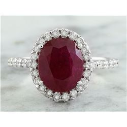 3.44 CTW Ruby 18K White Gold Diamond Ring