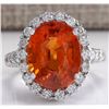 Image 1 : 11.41CTW Natural Mandarin Garnet And Diamond Ring In18K White Gold