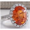 Image 2 : 11.41CTW Natural Mandarin Garnet And Diamond Ring In18K White Gold