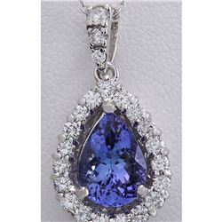 3.85 CTW Natural Tanzanite And Diamond Pendant In 14K Solid White Gold