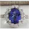 Image 1 : 4.68 CTW Natural Blue Tanzanite And Diamond Ring 18K Solid White Gold