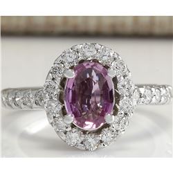 2.02 CTW Natural Pink Ceylon Sapphire Diamond Ring 18K Solid White Gold