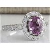 Image 2 : 2.02 CTW Natural Pink Ceylon Sapphire Diamond Ring 18K Solid White Gold