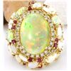 Image 1 : 17.17 CTW Natural Opal, Ruby 18K Solid Yellow Gold Diamond Ring