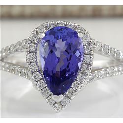 2.80 CTW Natural Blue Tanzanite And Diamond Ring 18K Solid White Gold