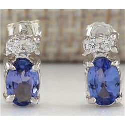 1.72 CTW Natural Tanzanite And Diamond Earrings 18K Solid White Gold