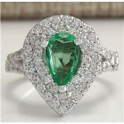 2.36 CTW Natural Emerald And Diamond Ring 18K Solid White Gold