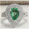 Image 1 : 2.36 CTW Natural Emerald And Diamond Ring 18K Solid White Gold