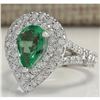 Image 2 : 2.36 CTW Natural Emerald And Diamond Ring 18K Solid White Gold