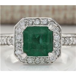 3.32 CTW Natural Emerald And Diamond Ring In 14K White Gold