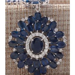 61.35CTW Natural Blue Sapphire And Diamond Necklace In 14K White Gold