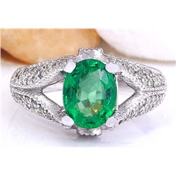2.34 CTW Natural Emerald 14K Solid White Gold Diamond Ring