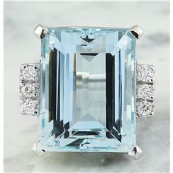 19.61 CTW Aquamarine 18K White Gold Diamond Ring