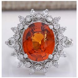 5.90CTW Natural Mandarin Garnet And Diamond Ring In18K White Gold
