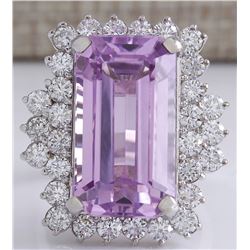 22.21 CTW Natural Pink Kunzite And Diamond Ring In 18K White Gold