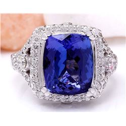 7.80 CTW Natural Tanzanite 18K Solid White Gold Diamond Ring