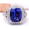 Image 1 : 7.80 CTW Natural Tanzanite 18K Solid White Gold Diamond Ring