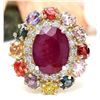 Image 1 : 9.11 CTW Natural Ruby, Sapphire 14K Solid Yellow Gold Diamond Ring