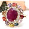 Image 2 : 9.11 CTW Natural Ruby, Sapphire 14K Solid Yellow Gold Diamond Ring