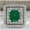 Image 1 : 1.70 CTW Natural Colombian Emerald And Diamond Ring In 18K White Gold