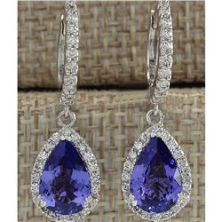 3.97 CTW Natural Tanzanite And Diamond Earrings 18K Solid White Gold