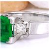 Image 2 : 4.00 CTW Natural Emerald 14K Solid White Gold Diamond Ring
