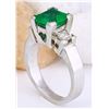 Image 4 : 4.00 CTW Natural Emerald 14K Solid White Gold Diamond Ring
