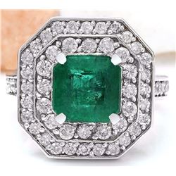 4.32 CTW Natural Emerald 14K Solid White Gold Diamond Ring
