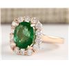 Image 2 : 4.18 CTW Natural Emerald And Diamond Ring In 18K Rose Gold