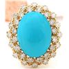 Image 1 : 9.60 CTW Natural Turquoise 14K Solid Yellow Gold Diamond Ring