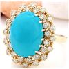 Image 2 : 9.60 CTW Natural Turquoise 14K Solid Yellow Gold Diamond Ring