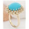 Image 4 : 9.60 CTW Natural Turquoise 14K Solid Yellow Gold Diamond Ring
