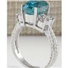 Image 3 : 7.07 CTW Natural Blue Zircon And Diamond Ring 18K Solid White Gold