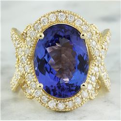 10.58 CTW Tanzanite 14K Yellow Gold Diamond Ring
