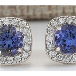 2.97 CTW Natural Tanzanite And Diamond Earrings 14K Solid White Gold