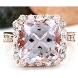 11.87 CTW Natural Kunzite 14K Solid Rose Gold Diamond Ring