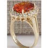 Image 3 : 6.96CTW Natural Mandarin Garnet And Diamond Ring In14K Yellow Gold
