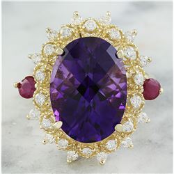 8.60 CTW Amethyst Ruby 18K Yellow Gold Diamond Ring