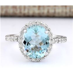 3.61 CTW Natural Aquamarine And Diamond Ring In 18K White Gold