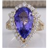 Image 1 : 8.16 CTW Natural Blue Tanzanite And Diamond Ring 18K Solid Yellow Gold
